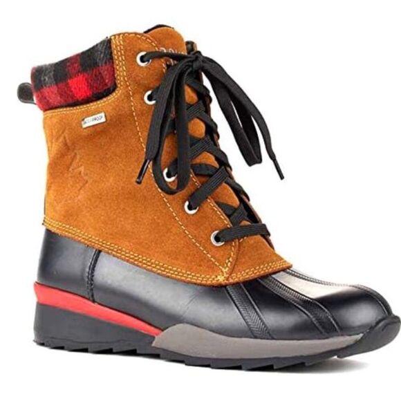Cougar Totem Winter Waterproof Boots Women's‎ 9M Tan Suede Insulated Plaid Warm - Picture 1 of 12